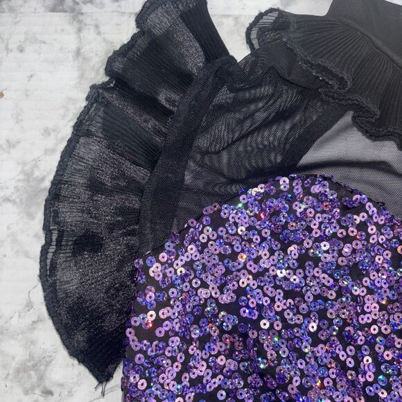 Art Stone Valerie Purple Black Sequin Dance Romper with Skirt Size LA Large - Picture 5 of 16